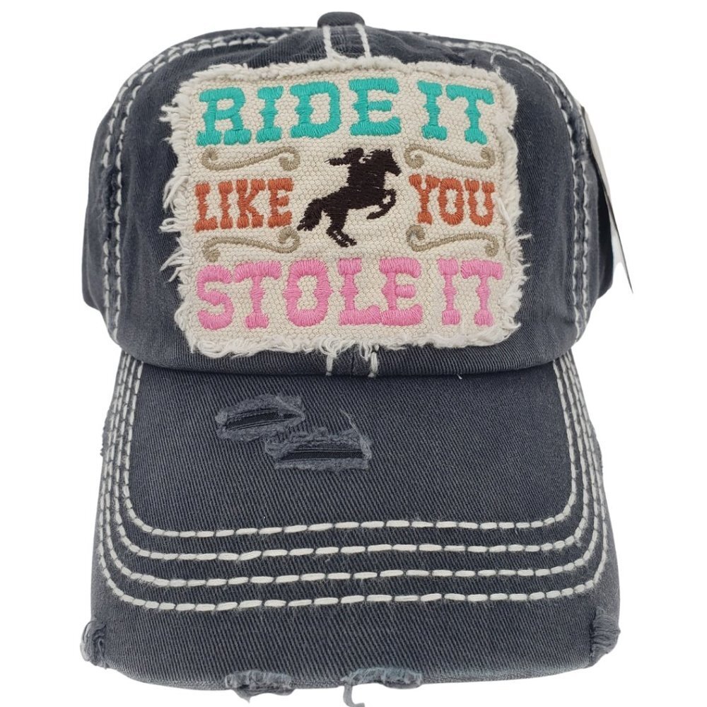 KBETHOS Ride It Like You Stole It‎ Black Distressed Ball Cap Hat NWT